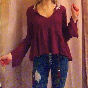 NWT Altard State Burgundy Flowy Blouse